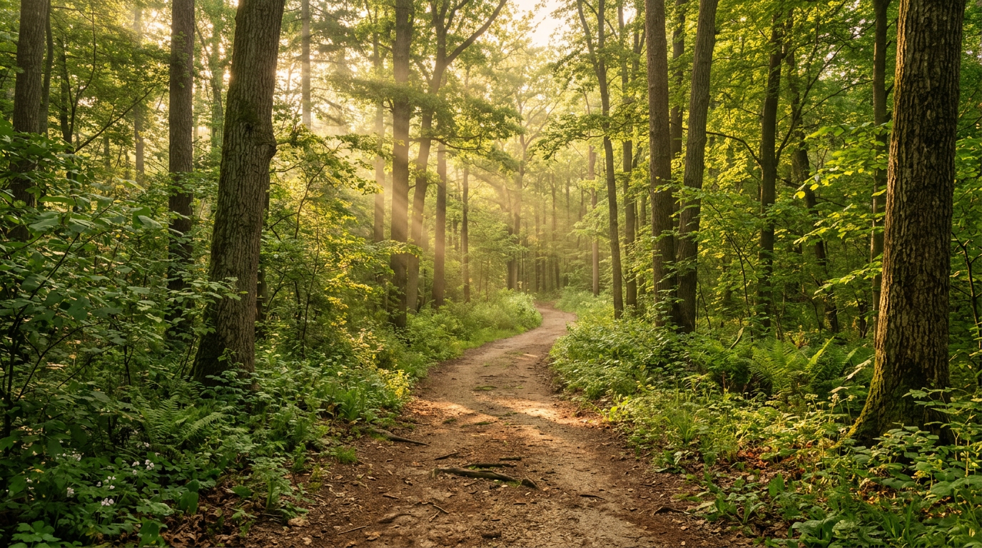 Sentier lumineux en forêt, invitation au voyage intérieur et à la reconnexion