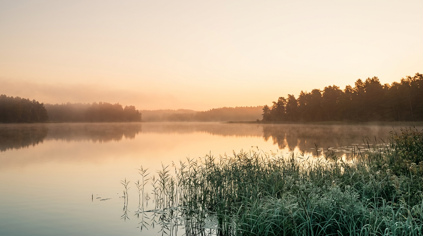Lac de montagne paisible au lever du soleil, symbole de sérénité et de reconnexion à la nature